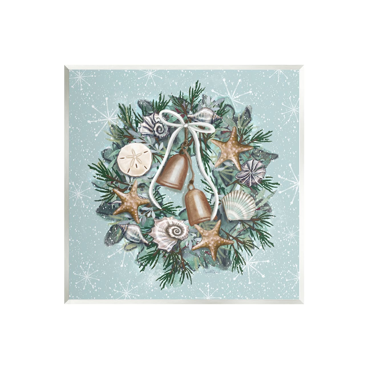 Stupell Industries Green Nautical Holiday Seashell Wreath Wall Plaque Art